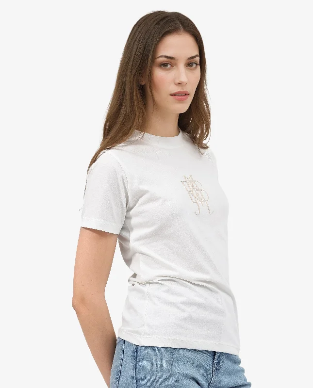 Rareism Women'S Cosme Off White Cotton Poly Fabric Short Sleeve Crew Neck Solid T-Shirt