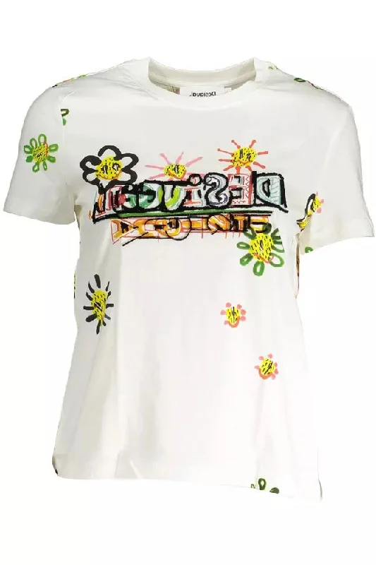 Desigual Chic Printed Round Neck Tee with Contrasting Women's Details