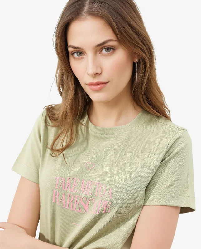 Rareism Women'S Erin Light Green Cotton Poly Fabric Short Sleeve Crew Neck Solid T-Shirt