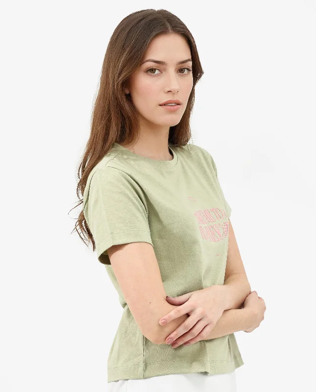 Rareism Women'S Erin Light Green Cotton Poly Fabric Short Sleeve Crew Neck Solid T-Shirt