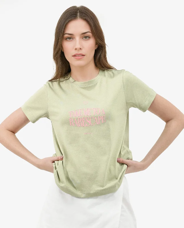 Rareism Women'S Erin Light Green Cotton Poly Fabric Short Sleeve Crew Neck Solid T-Shirt