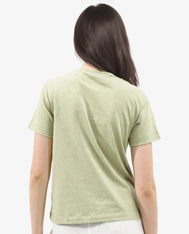 Rareism Women'S Erin Light Green Cotton Poly Fabric Short Sleeve Crew Neck Solid T-Shirt