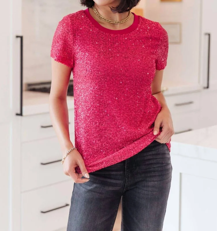 Glimmering Night Sequin Top In Hot Pink