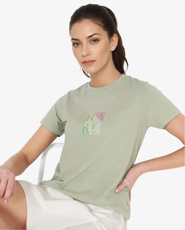 Rareism Women'S Hanna Pastel Green Cotton Poly Fabric Short Sleeve Crew Neck Solid T-Shirt