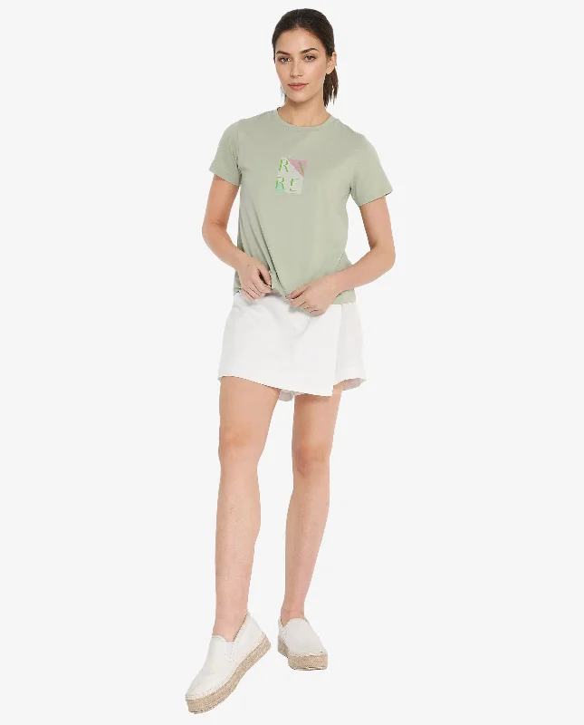 Rareism Women'S Hanna Pastel Green Cotton Poly Fabric Short Sleeve Crew Neck Solid T-Shirt