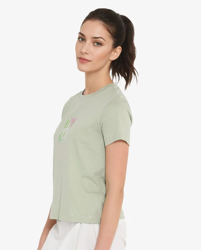 Rareism Women'S Hanna Pastel Green Cotton Poly Fabric Short Sleeve Crew Neck Solid T-Shirt