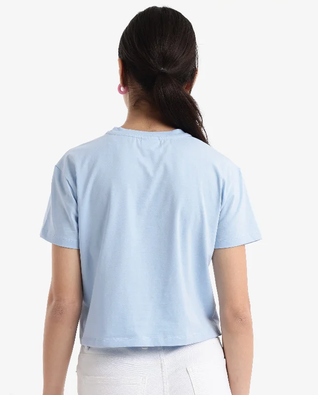 Rareism Women'S Kuncro Light Blue Cotton Elastane Fabric Crew Neck Knit Solid T-Shirt