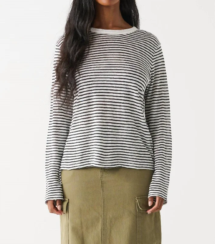 Long Sleeve Stripe Top In Black And White