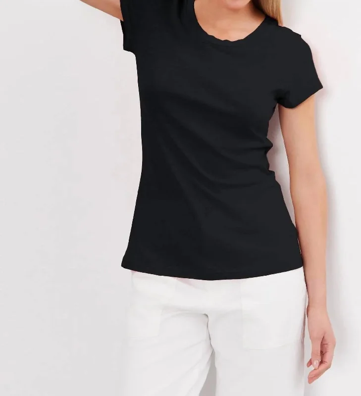 Odelia Cotton Slub Crew Neck Tee In Black