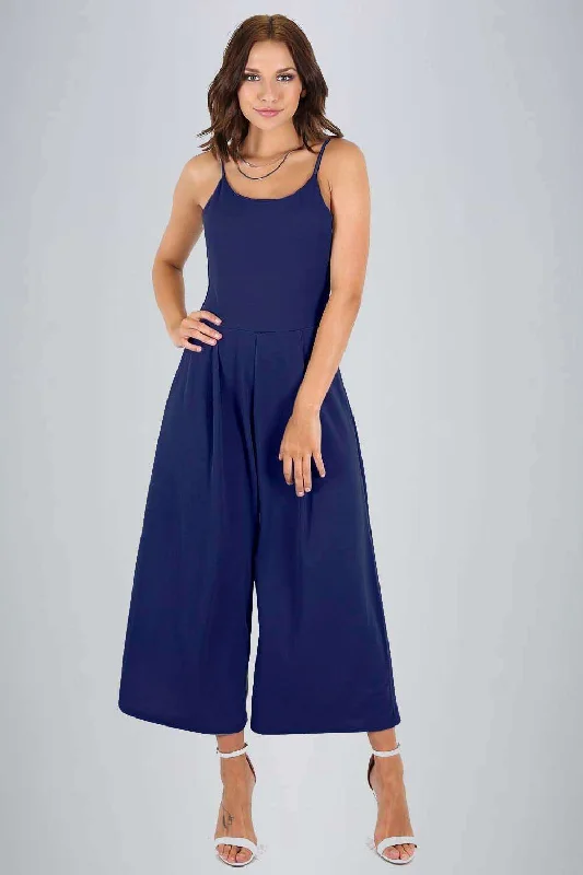 Blue Open Back Strappy Cropped Culotte Basic Jumpsuit