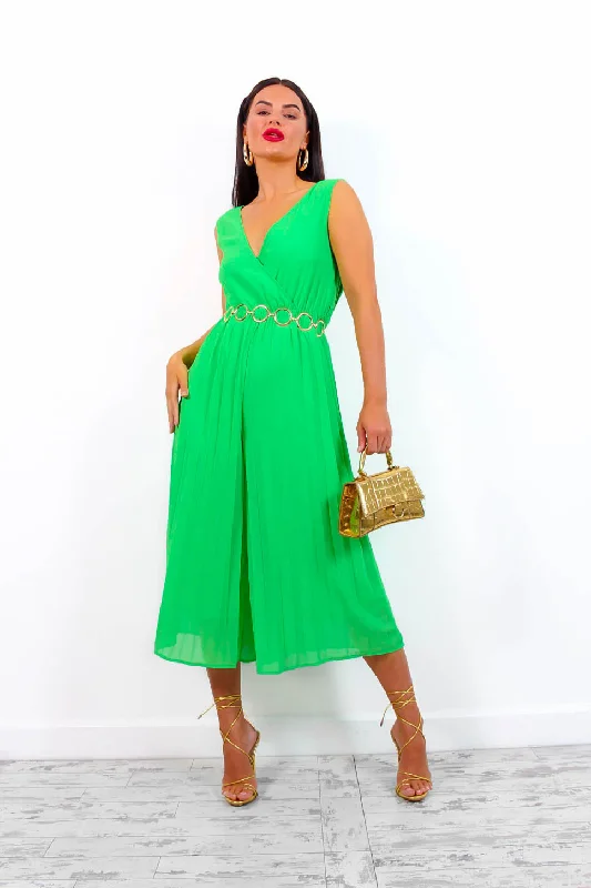 Shes A Classic - Green Pleated Jumpsuit