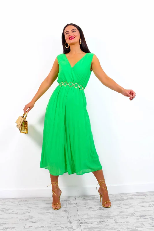 Shes A Classic - Green Pleated Jumpsuit