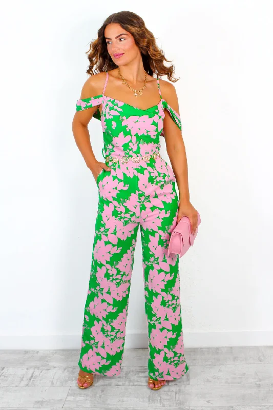 Elegance Is Everything - Green Pink Floral Print Jumpsuit