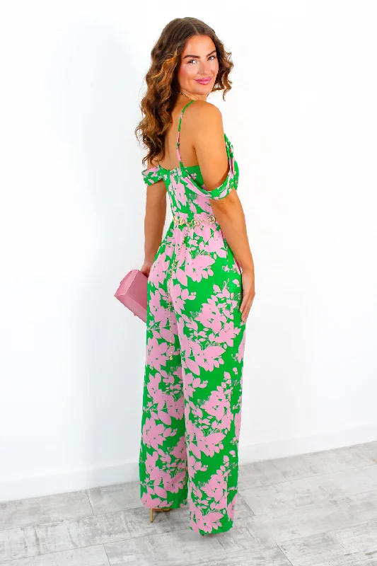 Elegance Is Everything - Green Pink Floral Print Jumpsuit