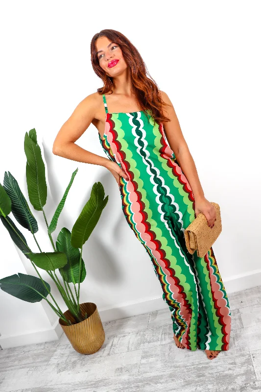 Jumps Out - Green Printed Wide Leg Jumpsuit