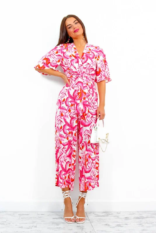 Knot Basic - Pink Multi Tropical Print Jumpsuit