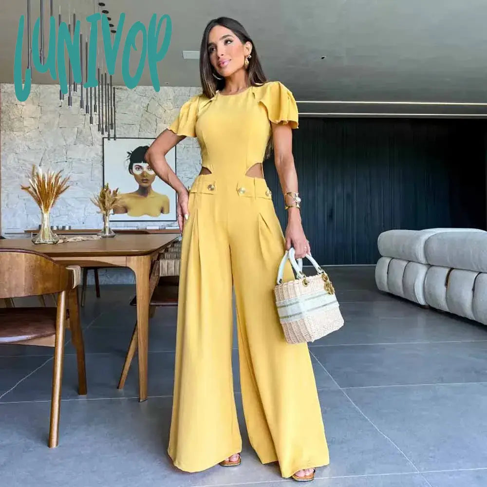 Lunivop Elegant One Piece Jumpsuit Women Fashion Casual Wide Leg Jumpsuits Hollow Out Female Clothing Summer Sleeveless Streetwear