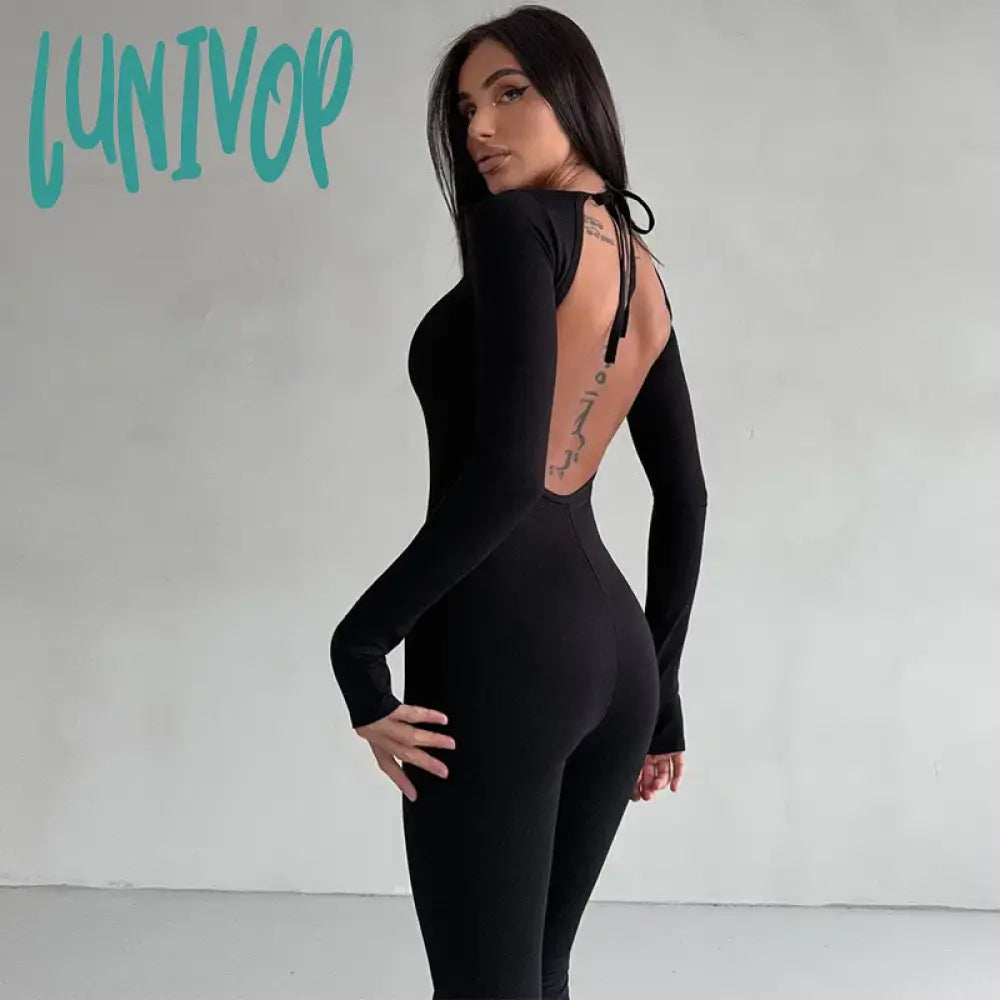 Lunivop Sexy Backless Jumpsuits Solid Flare Pant Club Outfits for Women One Piece Party Unitards Romper Overalls Jumpsuits for Women