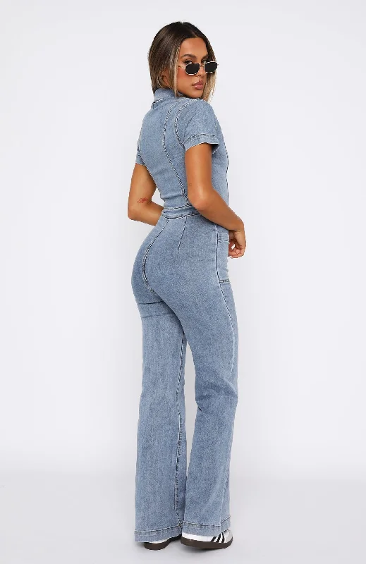 Not About You Denim Jumpsuit Mid Blue