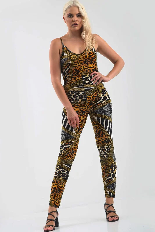 Strappy Animal Print Full Length Unitard