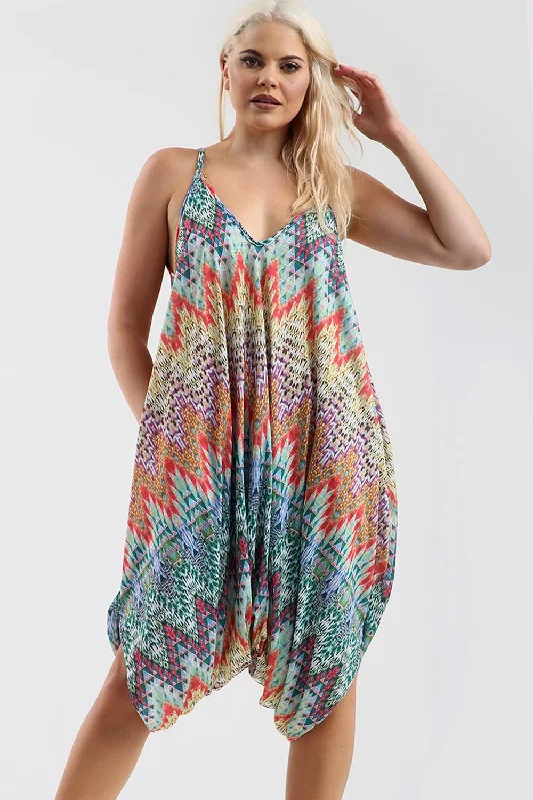 Strappy Draped Harem Jumpsuit in Aztec Print