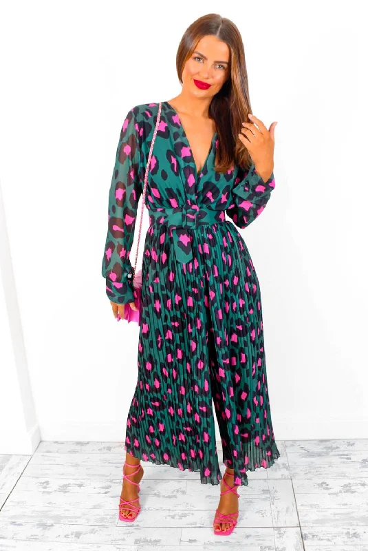 The Pleat Is On - Forest Fuchsia Leopard Pleated Jumpsuit