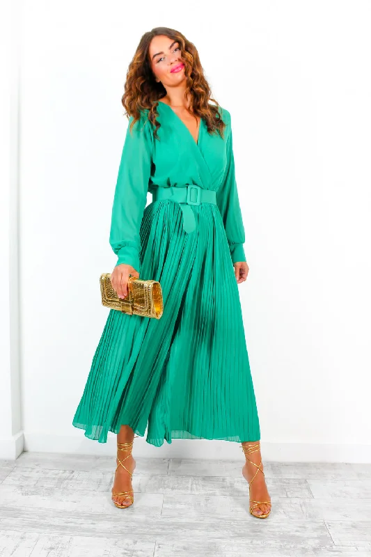 The Pleat Is On - Green Pleated Jumpsuit