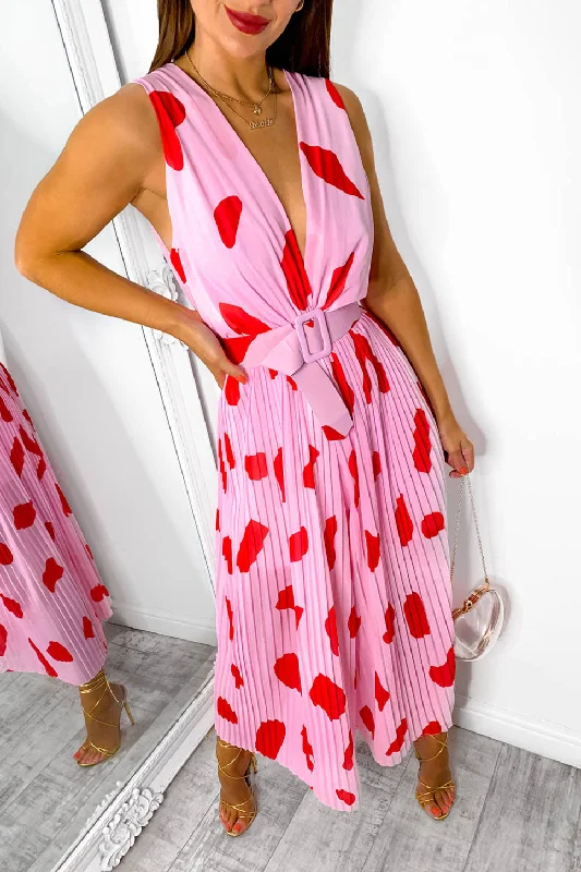 Use Your Pleat - Pink Red Print Pleated Jumpsuit