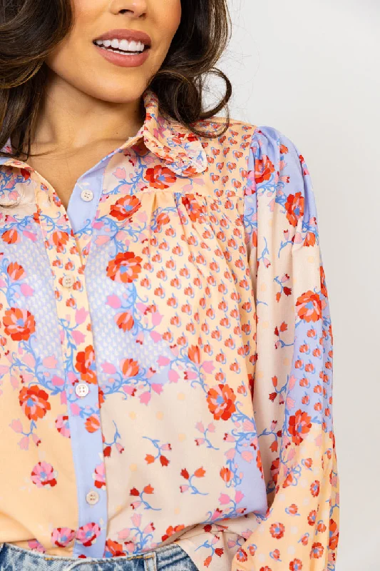 Floral Ruffle Button Up Top