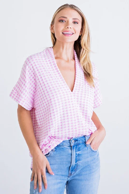 Plaid Signature Vneck Top