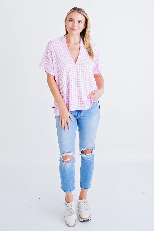 Plaid Signature Vneck Top