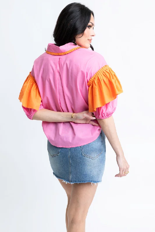 Ruffle Colorblock Sleeve Top