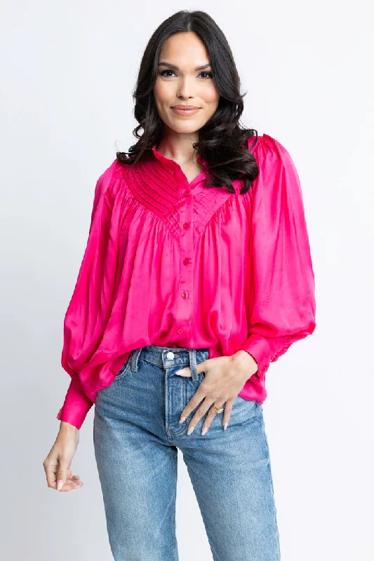 Satin Pleat Button Up Top