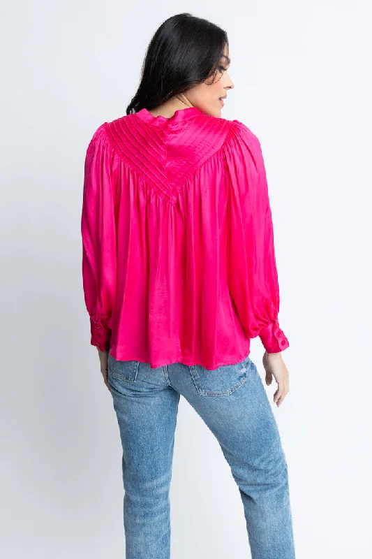 Satin Pleat Button Up Top