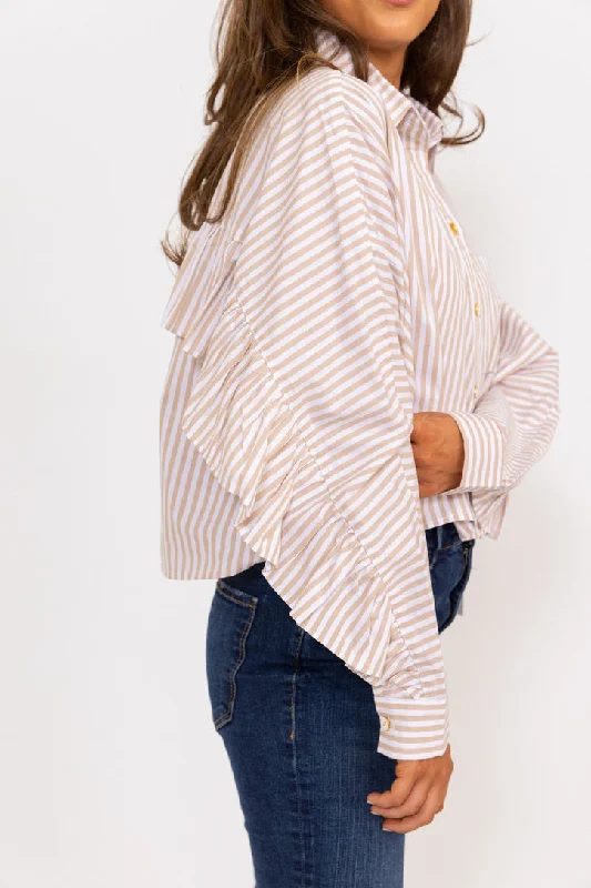 Stripe Poplin Ruffle Back Top