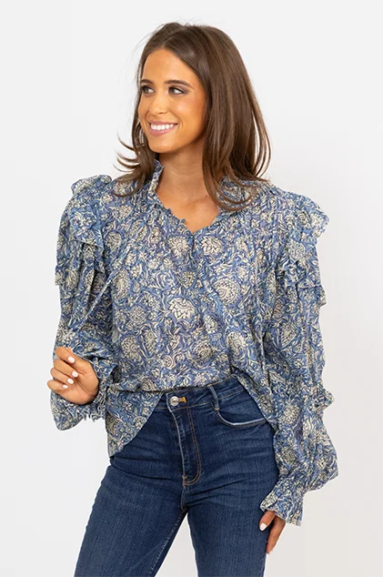 Vintage Floral Ruffle Top