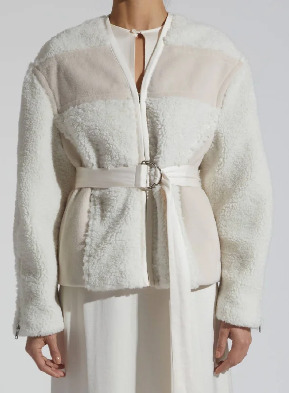 Rowan Faux Shearling Bomber Jacket In Off-White