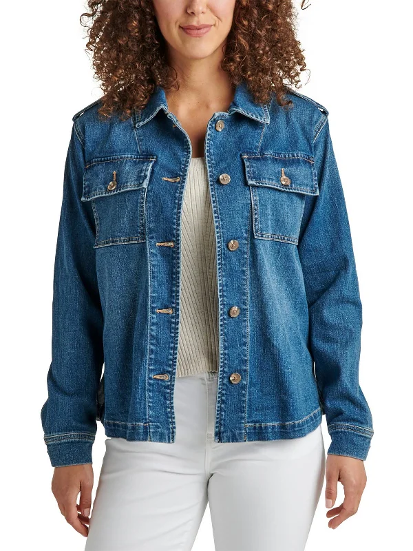 Shaylie Womens Denim Button Down Shirt Jacket