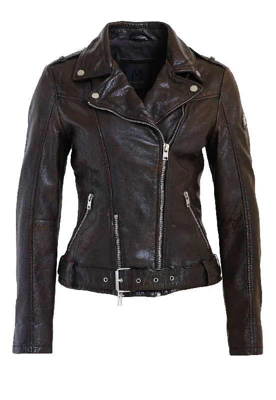 Womens Wild Leather Jacket In Mahogony