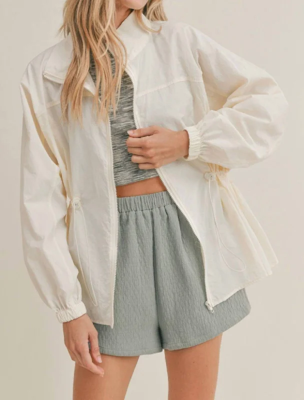 Zippered Nylon Jacket In Ivory