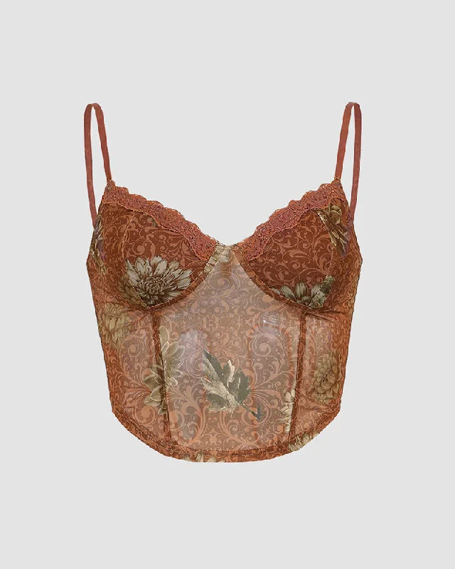 Apricot Leaf Lace Corset Cami Top