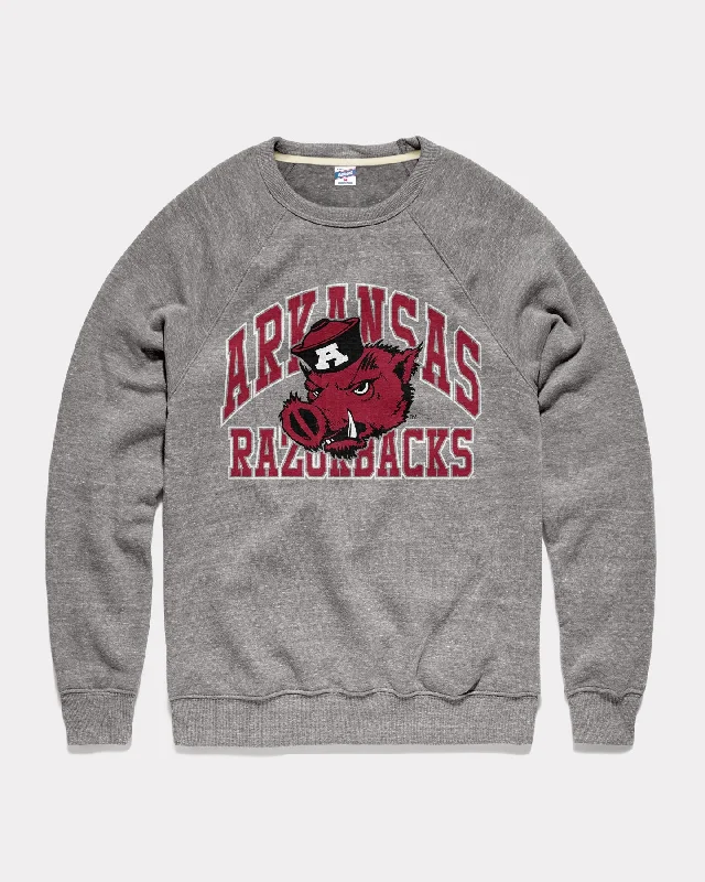 Arkansas Razorback Arch Vintage Grey Crewneck