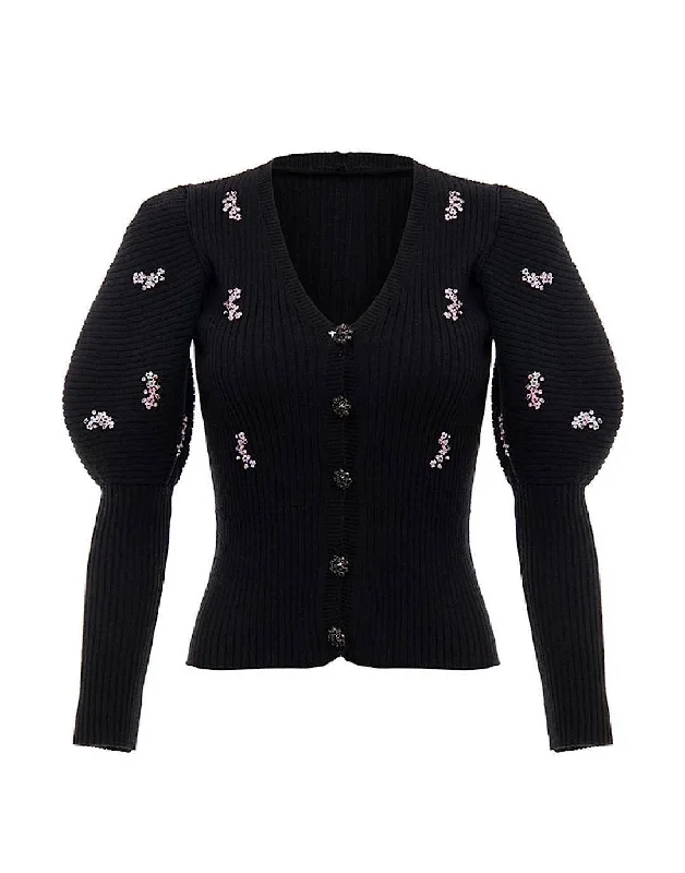 Black Knit Beaded Cardigan