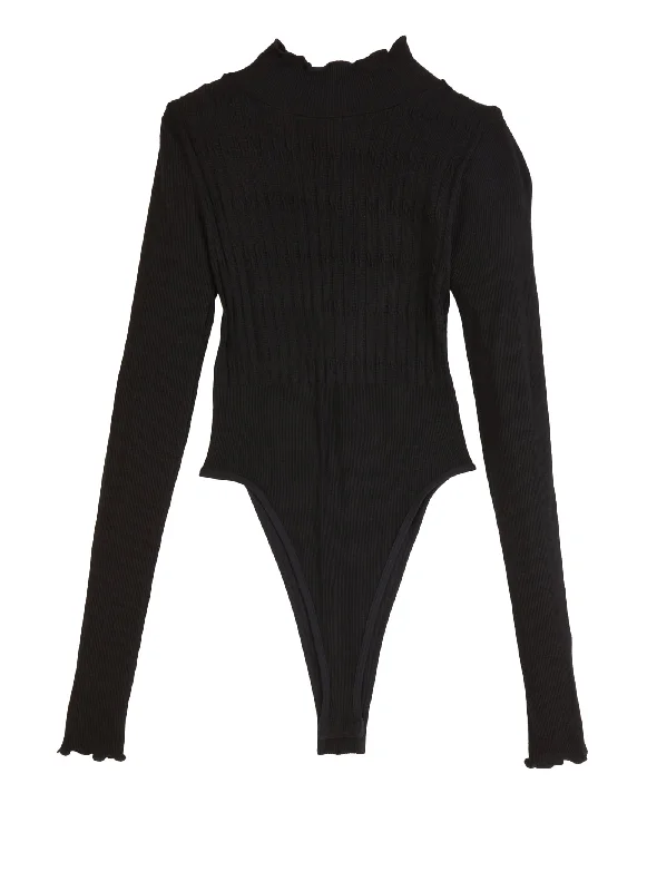 Lettuce Edge Mock Neck High Cut Seamless Bodysuit