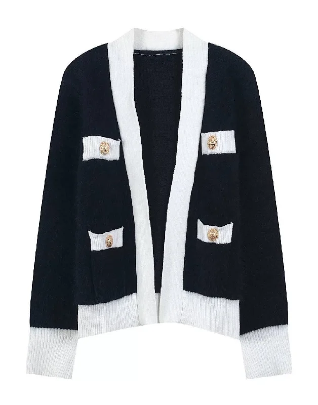 Contrast Border Faux Mohair Cardigan