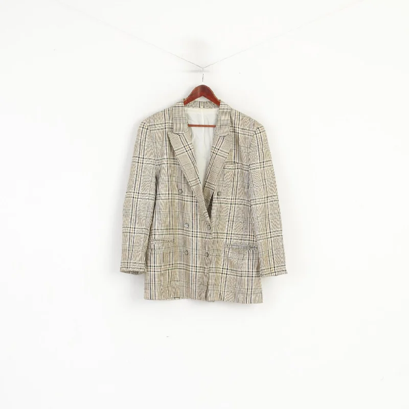 Sebastiano Women 42 XL Blazer Beige Wool Check Double Breasted Vintage Jacket