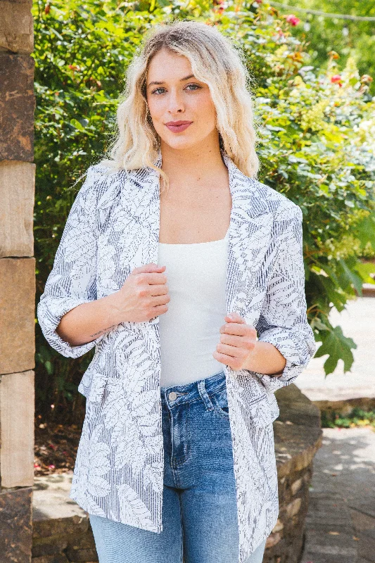 Courtney Leaf Print Blazer, Cream/Charcoal