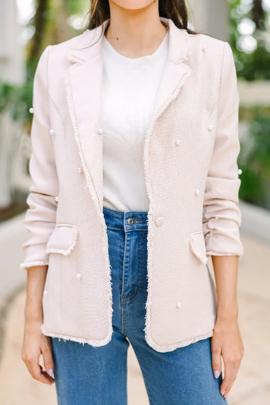 Feeling Inspired Cream White Pearl Embellished Blazer