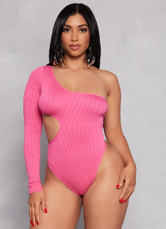 Seamless Cut Out One Shoulder Long Sleeve Bodysuit