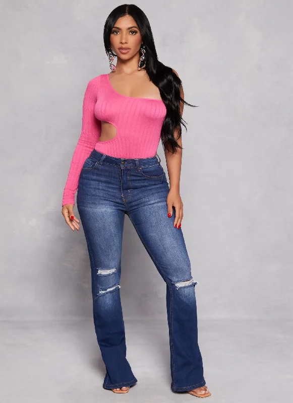 Seamless Cut Out One Shoulder Long Sleeve Bodysuit